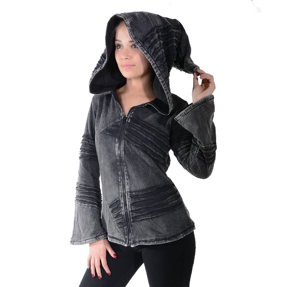 Kunst Und Magie Kunst und Magie Damen Goa Hippie Jacke mit Zipfelkapuze Stonewashed Fleecefutter Rabatt