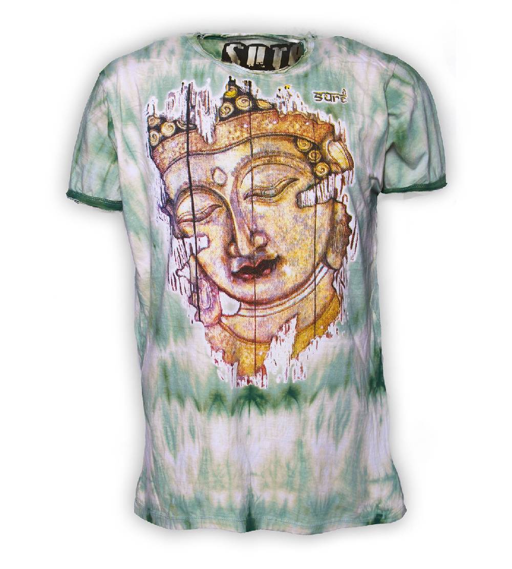 Kunst Und Magie Buntes Sure 70er Retro T-Shirt Buddha im Hippie Batik Look Großer Ausverkauf