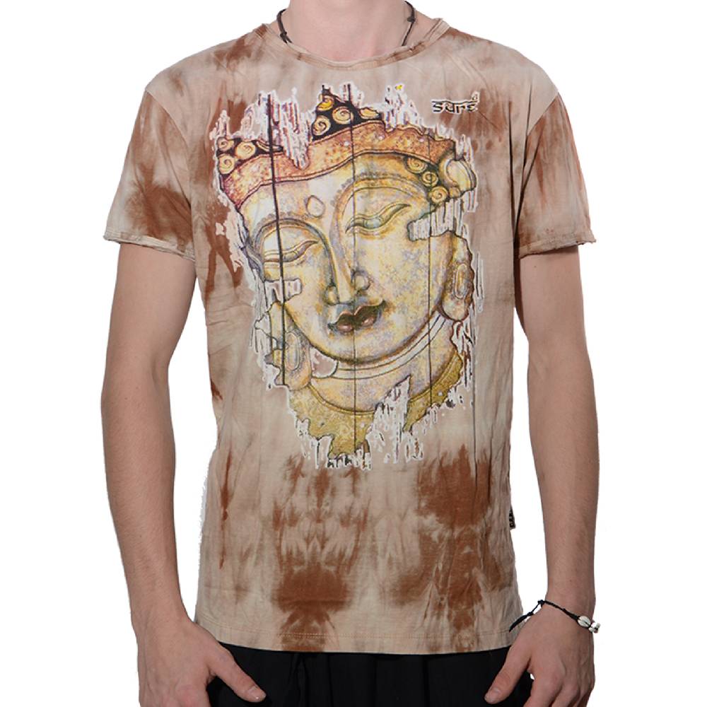 Kunst Und Magie Buntes Sure 70er Retro T-Shirt Buddha im Hippie Batik Look Großer Ausverkauf