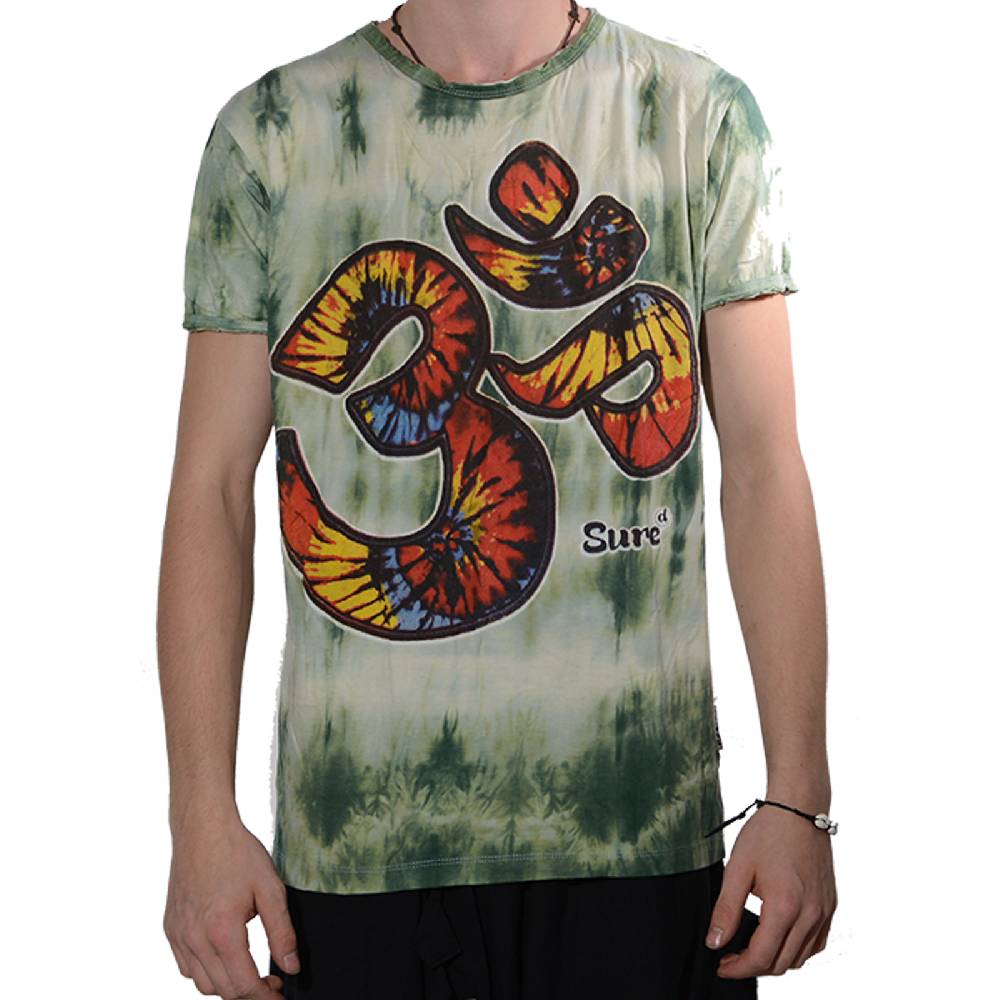Kunst Und Magie Kunst und Magie Sure Herren Buntes 70er Retro Hippie T-Shirt OM im Batiklook Preisnachlass