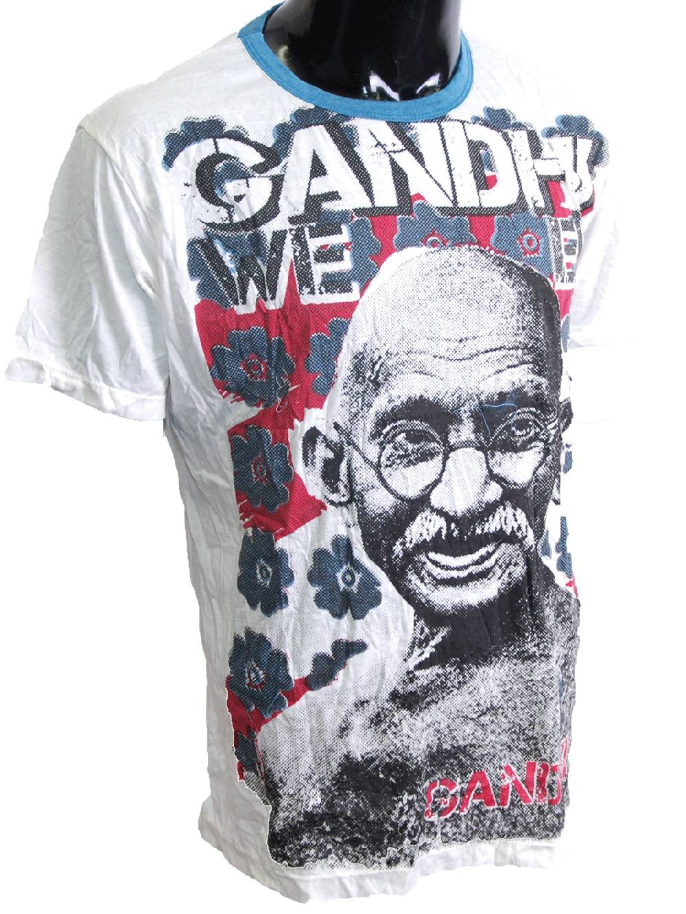 Kunst Und Magie 70er Retro Sure Tattoo T-Shirt Indisch Mahatma Gandhi im Crinkle Look Saisonschlussverkauf