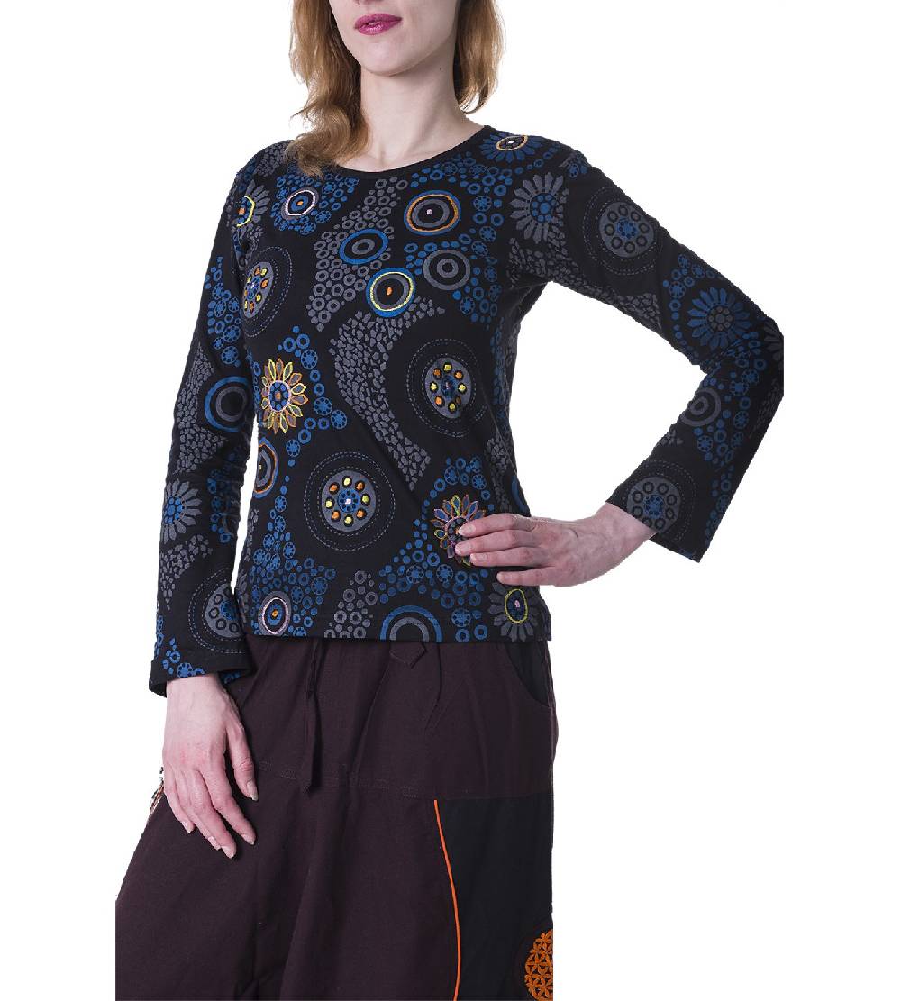 Kunst Und Magie Kunst und Magie Boho Damen Sweater Oberteil mit Stickereien Black Friday