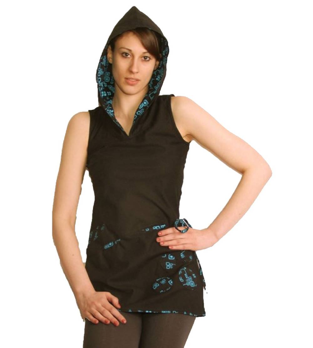 Kunst Und Magie Kunst und Magie Boho Hippie Tunika Oberteil/Minikleid Longshirt mit Kapuze Vatertagsangebot