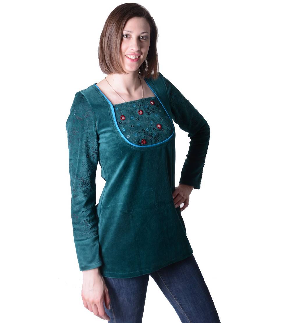 Kunst Und Magie Goa Hippie Samt Oberteil in außergewöhnlichem Design Boho Top Angebot