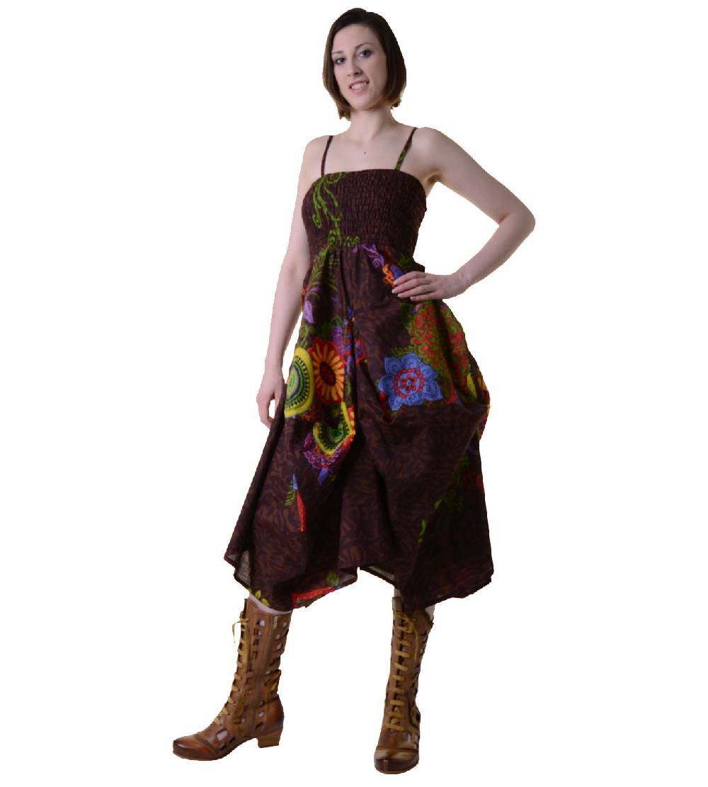 Kunst Und Magie Farbenfrohes Goa Sommerkleid mit trendigen Blumenmustern Blitzangebot
