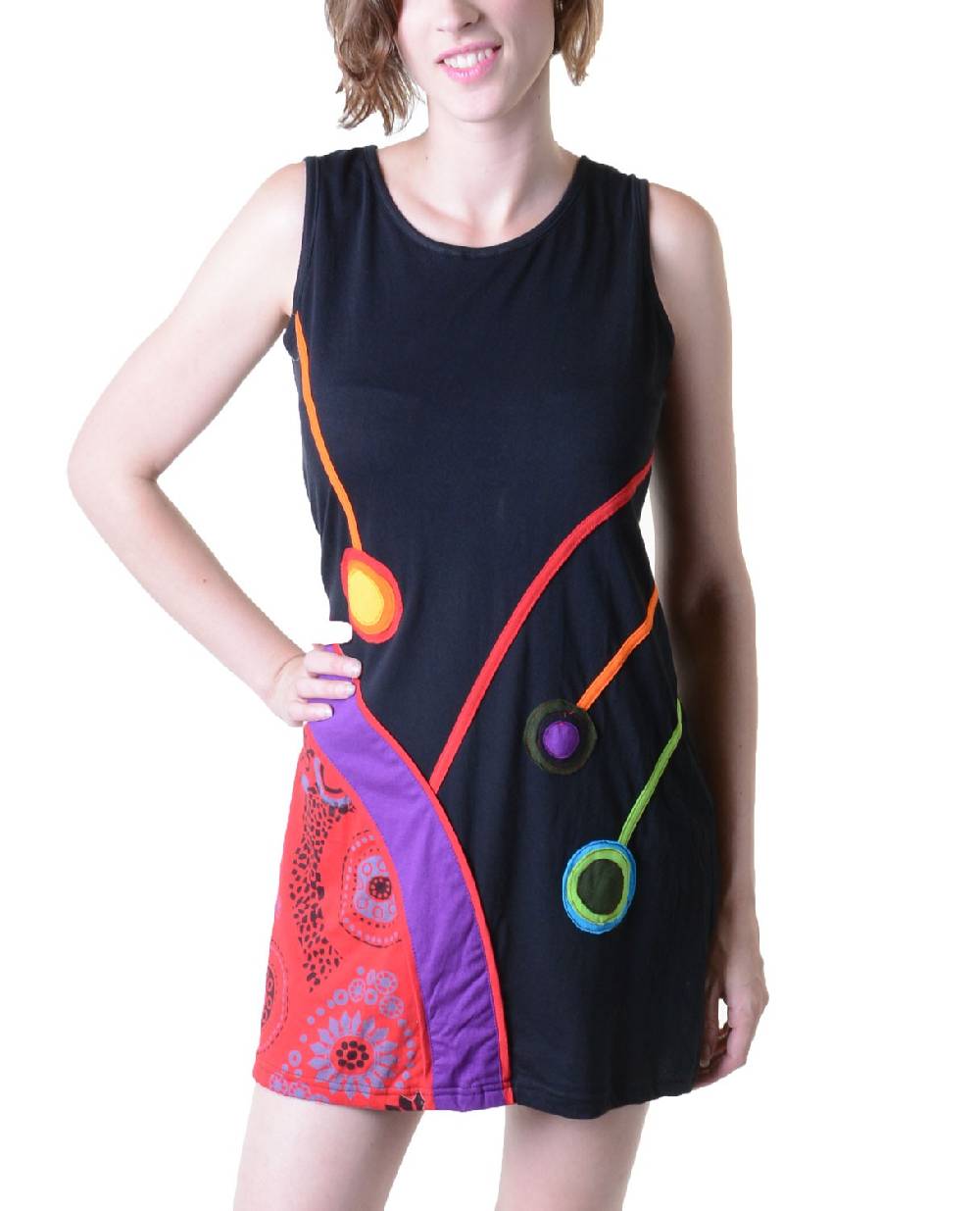 Kunst Und Magie Minikleid Longshirt Tunika Hippie Goa Sommerkleid Patchwork Große Rabatte