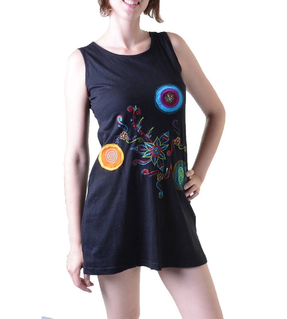 Kunst Und Magie Minikleid Longshirt Tunika Hippie Goa Sommerkleid bestickt Neuheiten
