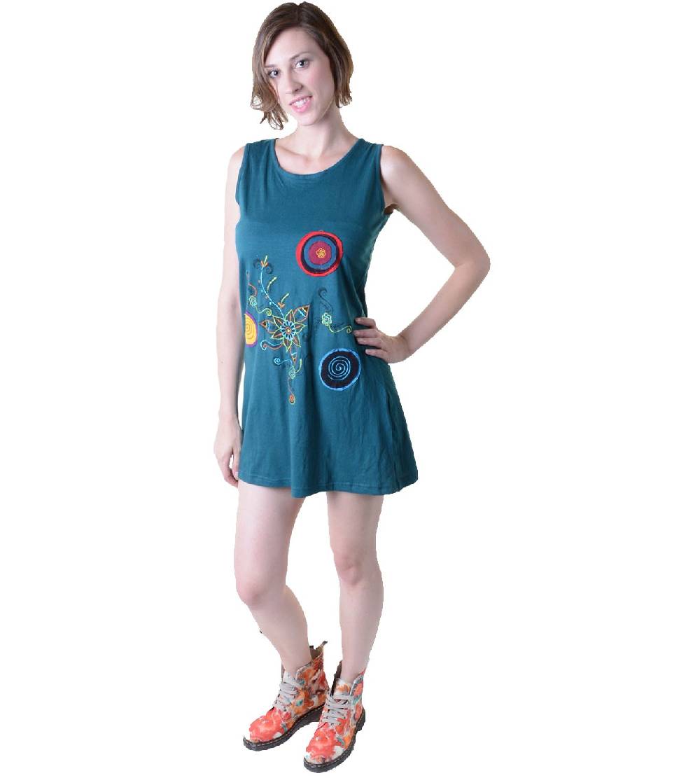 Kunst Und Magie Minikleid Longshirt Tunika Hippie Goa Sommerkleid bestickt Neuheiten