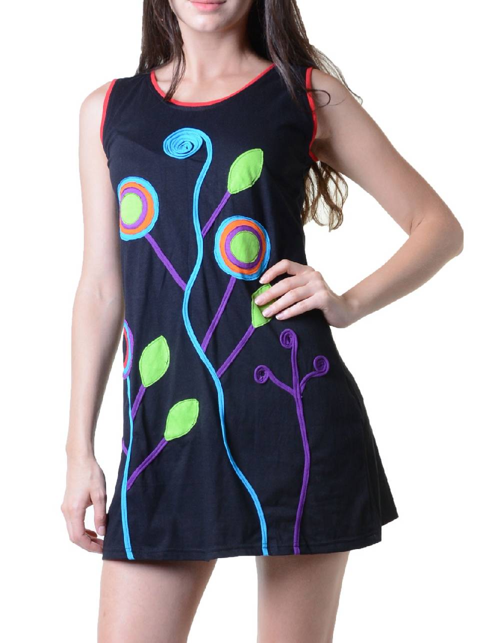Kunst Und Magie Minikleid Longshirt Tunika Hippie Sommerkleid mit Patches Saisonale Angebote