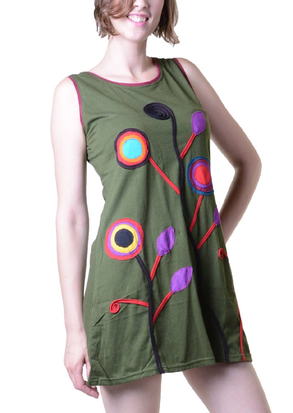 Kunst Und Magie Minikleid Longshirt Tunika Hippie Sommerkleid mit Patches Saisonale Angebote