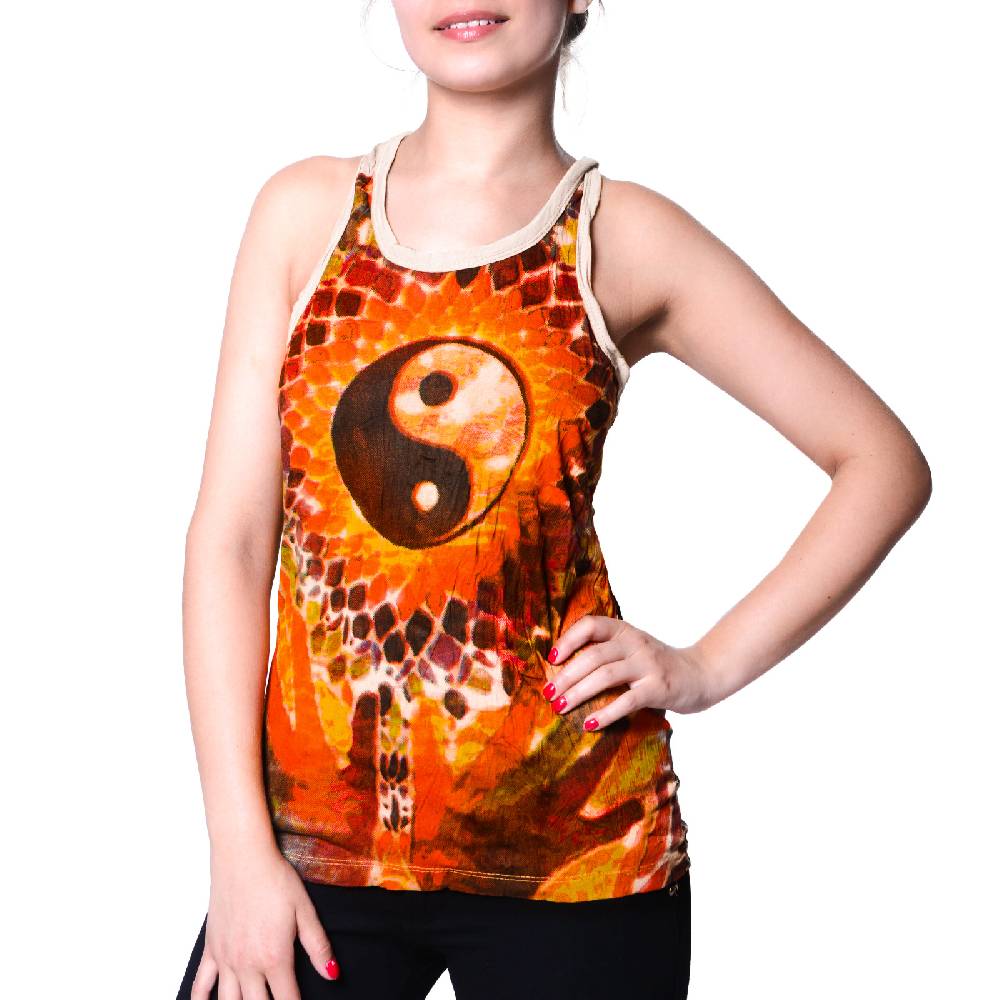 Kunst Und Magie Kunst und Magie Sure Damen Ying Yang 70er Retro Trägertop T-Shirt Tank-Top Hippie Goa Nur für heute