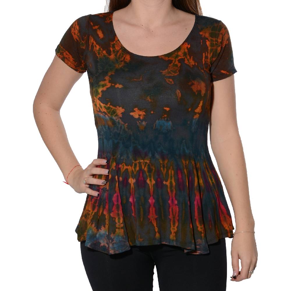 Kunst Und Magie Kunst und Magie Damen Buntes Tie Dye Batik T-Shirt mit Volant Bis zu 55% Rabatt