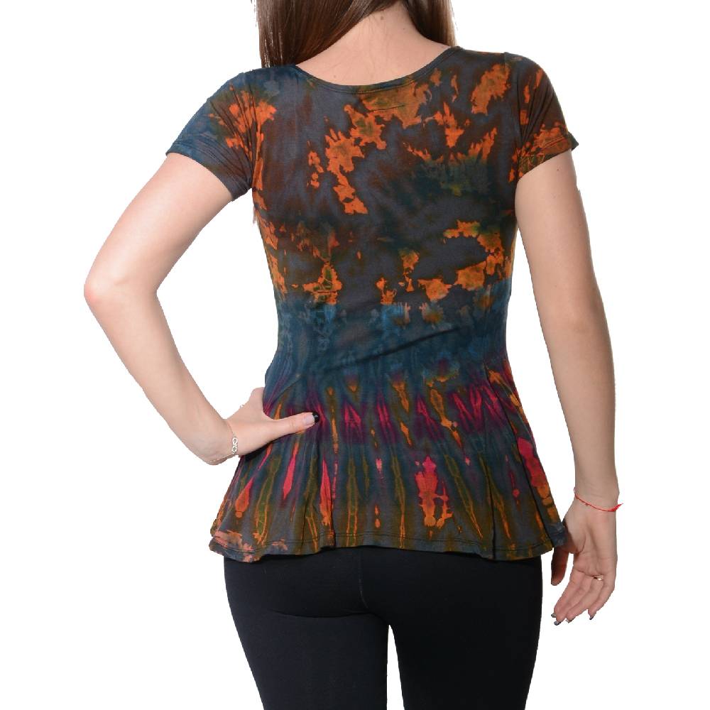 Kunst Und Magie Kunst und Magie Damen Buntes Tie Dye Batik T-Shirt mit Volant Bis zu 55% Rabatt
