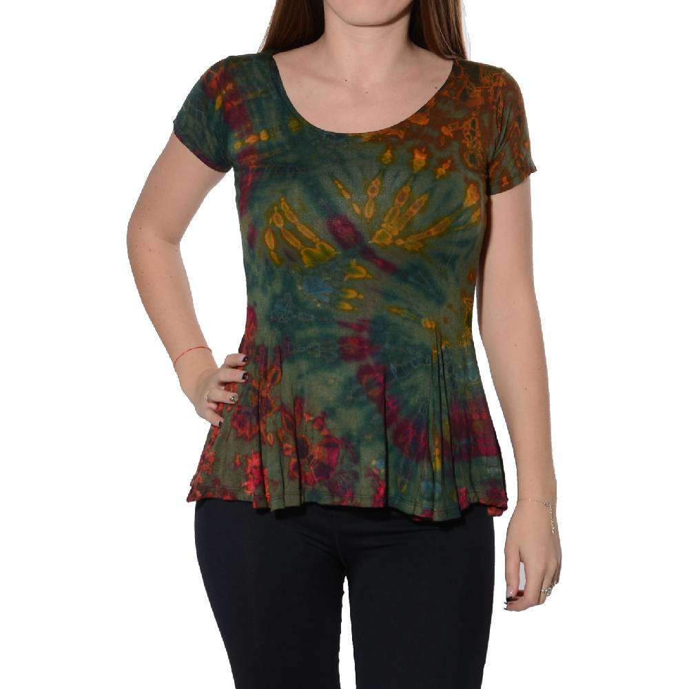 Kunst Und Magie Kunst und Magie Damen Buntes Tie Dye Batik T-Shirt mit Volant Bis zu 55% Rabatt