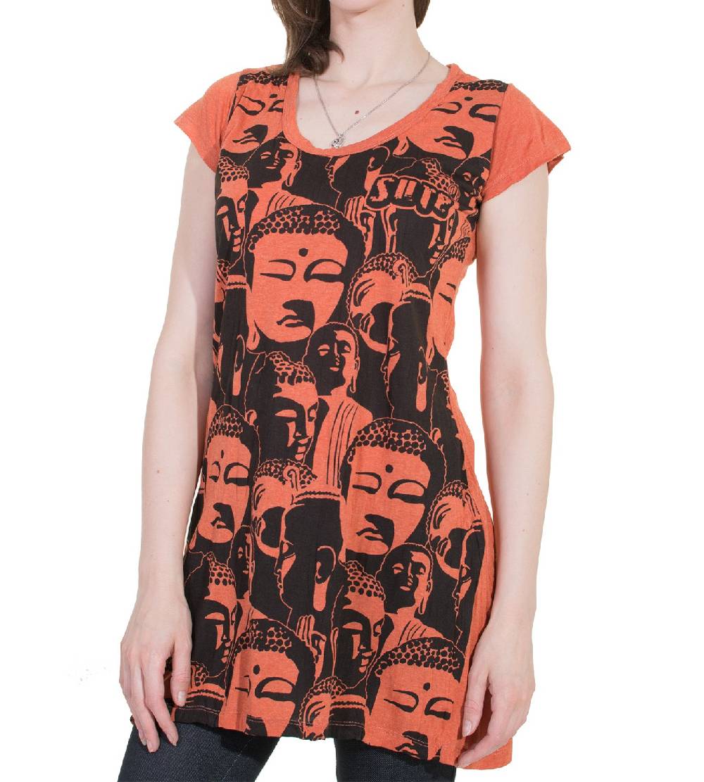 Kunst Und Magie 70er Retro Longshirt Minikleid Sure Psy Goa T-Shirt mit Buddha Köpfen 50% Rabatt mit kostenlosem Versand
