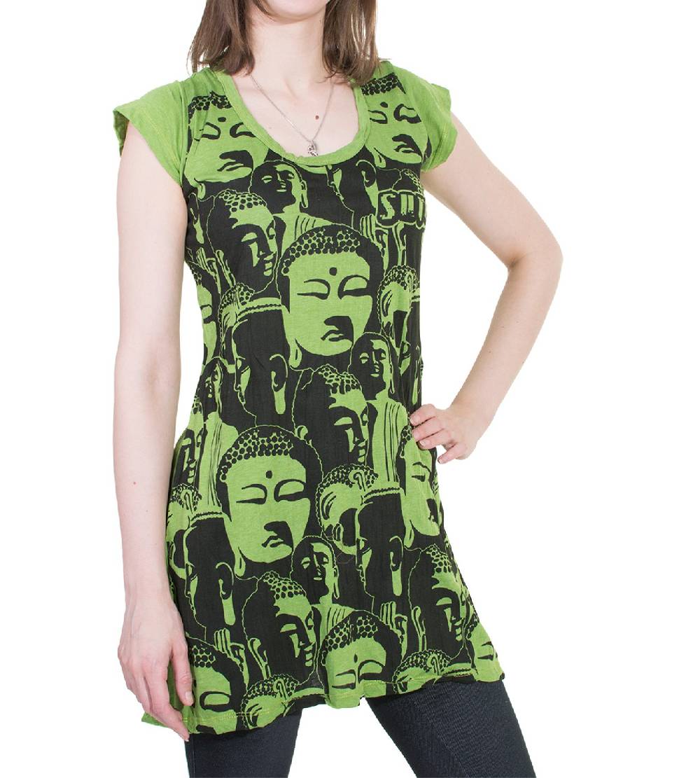 Kunst Und Magie 70er Retro Longshirt Minikleid Sure Psy Goa T-Shirt mit Buddha Köpfen 50% Rabatt mit kostenlosem Versand