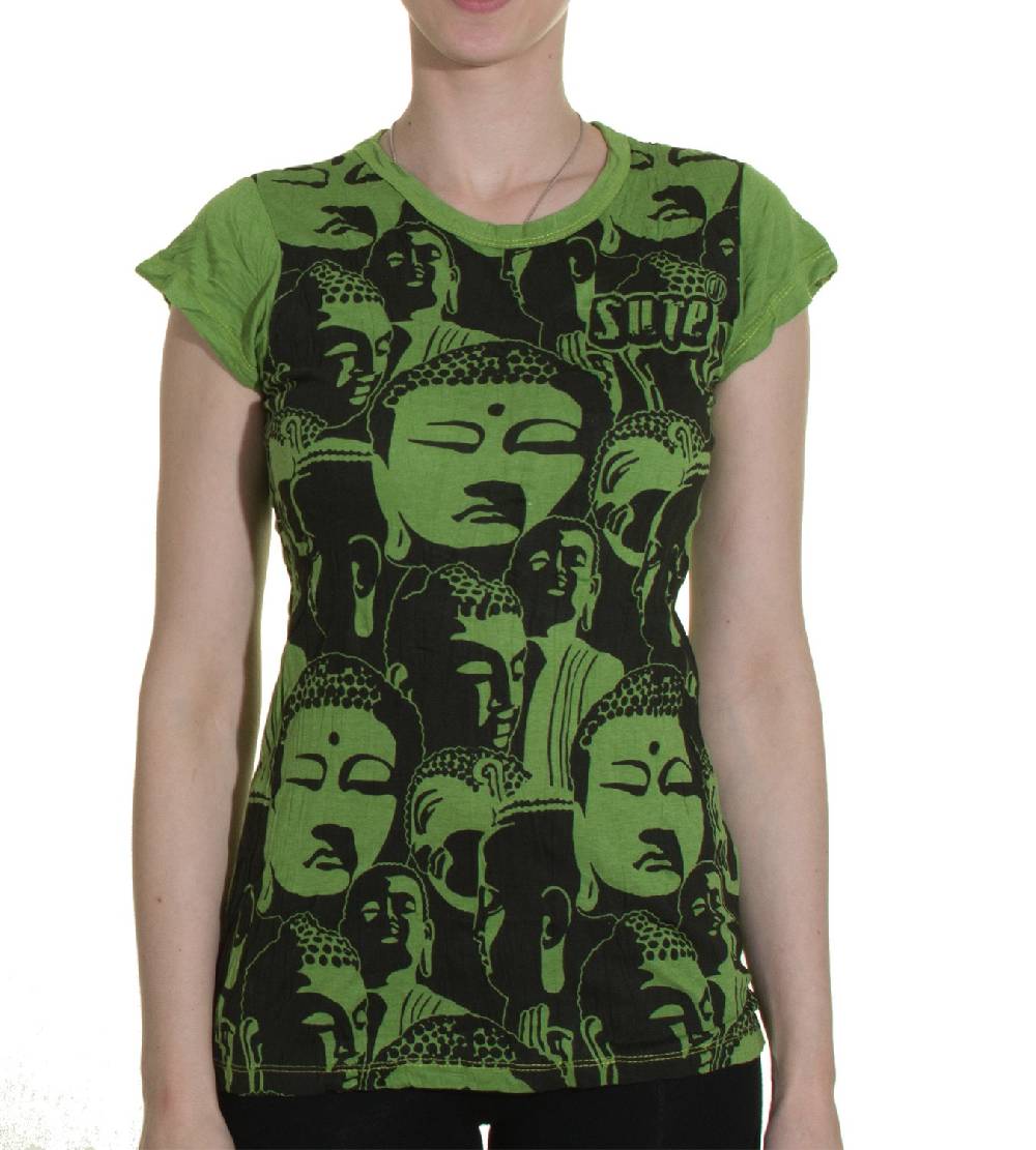 Kunst Und Magie Top Sure Buddha Köpfe 70er Retro T-Shirt Hippie Goa Verkauf
