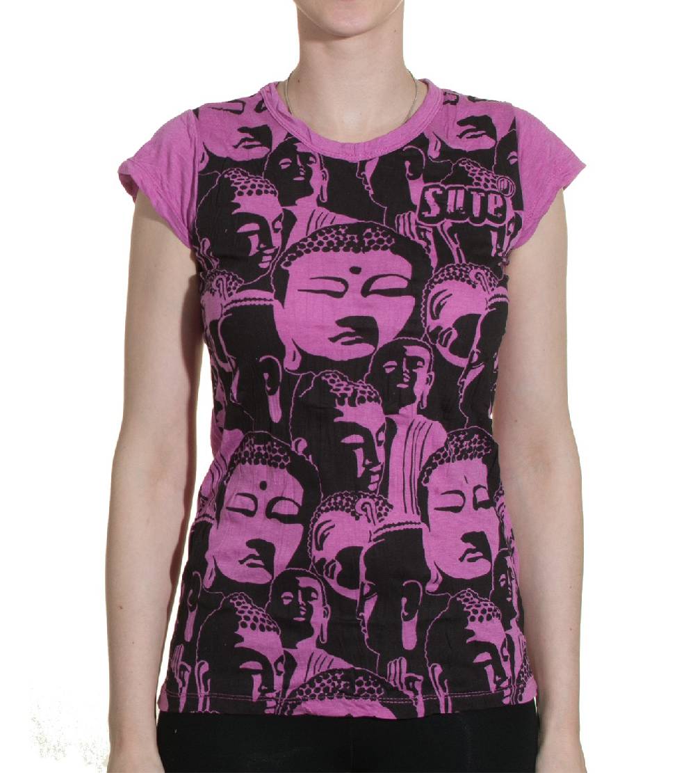 Kunst Und Magie Top Sure Buddha Köpfe 70er Retro T-Shirt Hippie Goa Verkauf