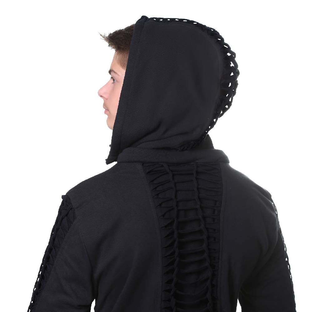 Kunst Und Magie Kunst und Magie Herren Goajacke aus Baumwolle mit Fleecefutter, Kapuze und Schnürungen Medieval Flash Sale