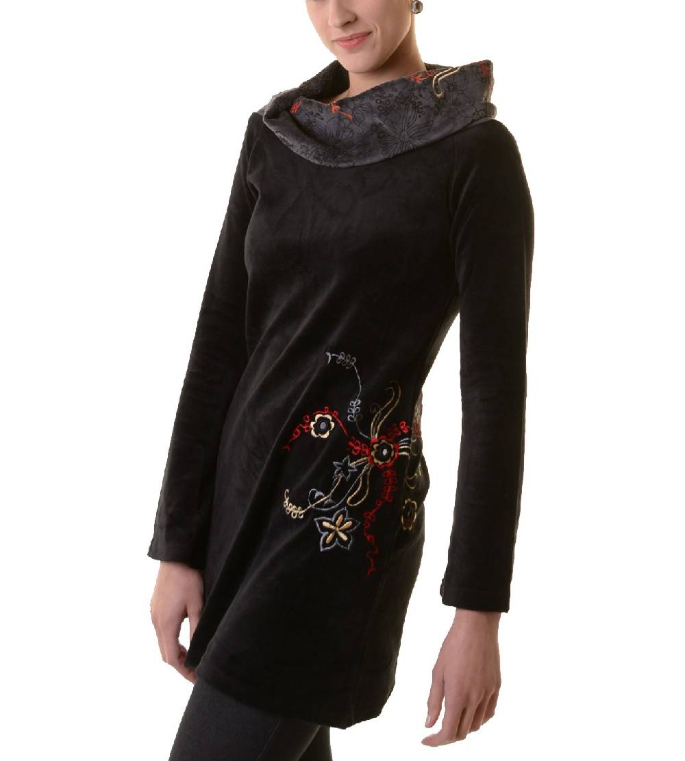 Kunst Und Magie Boho Tunika/Kleid mit Kragen aus Samt Preisnachlass