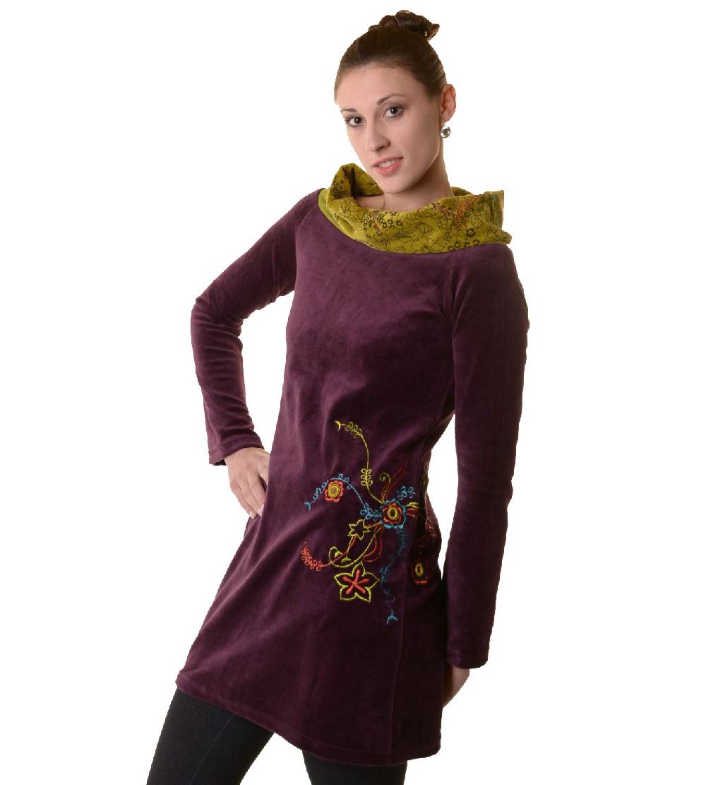 Kunst Und Magie Boho Tunika/Kleid mit Kragen aus Samt Preisnachlass