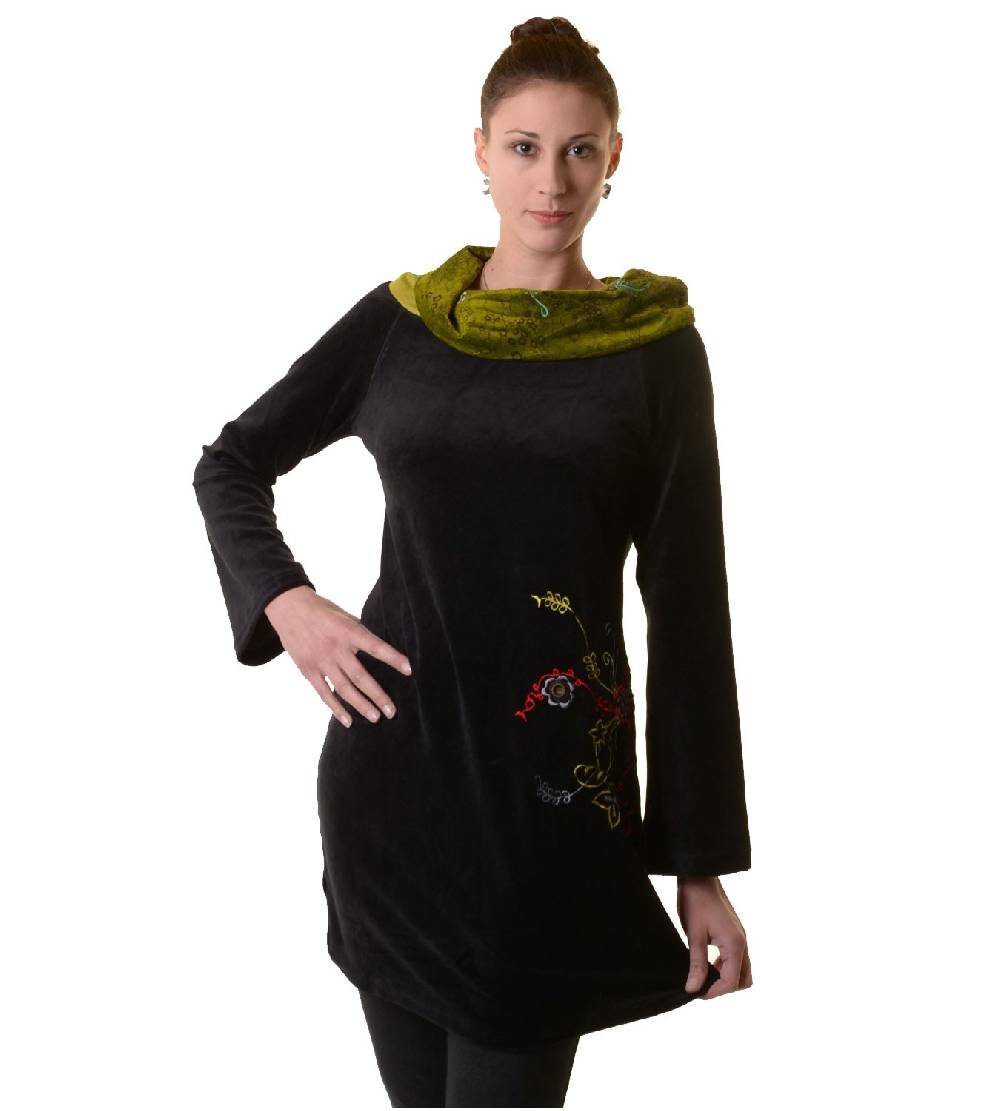 Kunst Und Magie Boho Tunika/Kleid mit Kragen aus Samt Preisnachlass