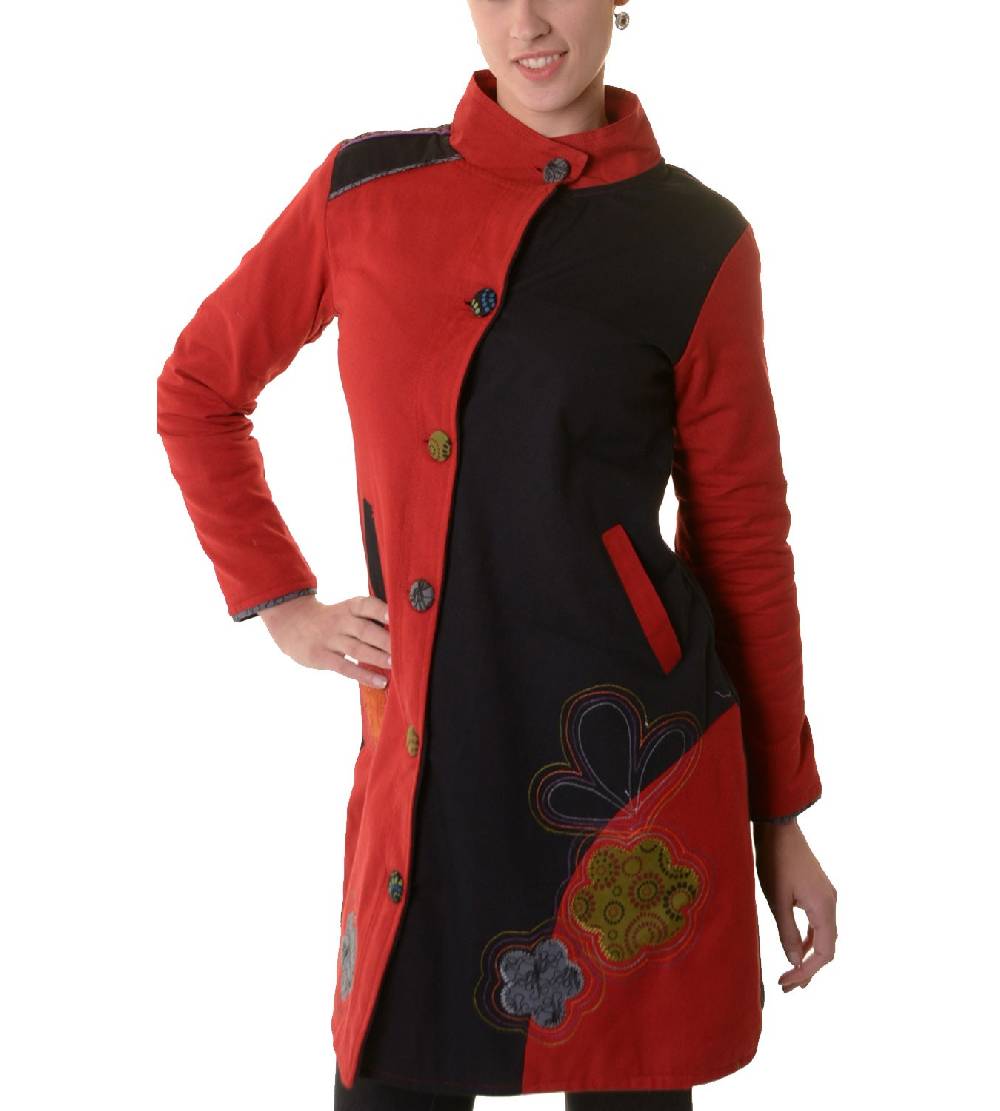 Kunst Und Magie Bohojacke Damenjacke Goa Psy Hippie mit bunter Blumenstickerei Saisonschlussverkauf