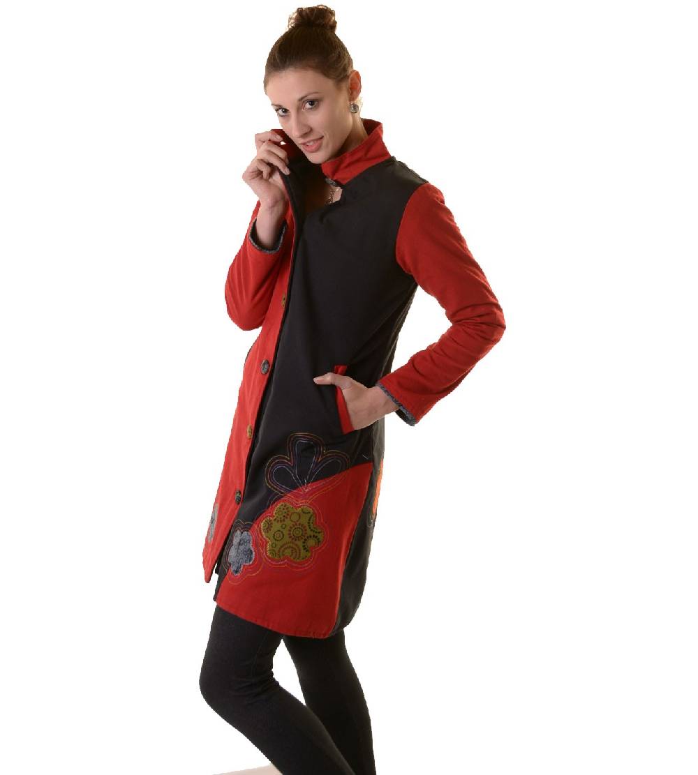 Kunst Und Magie Bohojacke Damenjacke Goa Psy Hippie mit bunter Blumenstickerei Saisonschlussverkauf