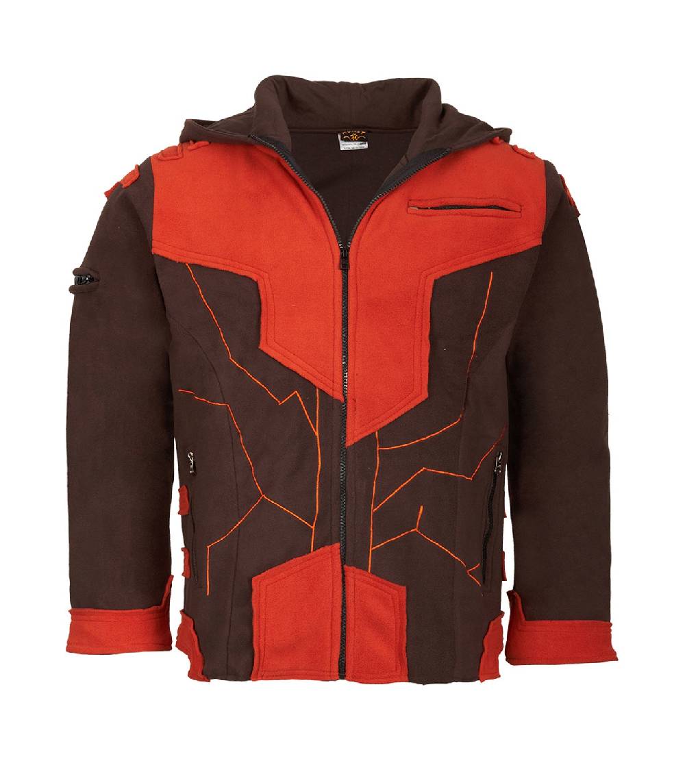 Kunst Und Magie Kunst und Magie Herren Goajacke Fleece Fleecejacke mit Futuristischen Patches Muttertagsangebot