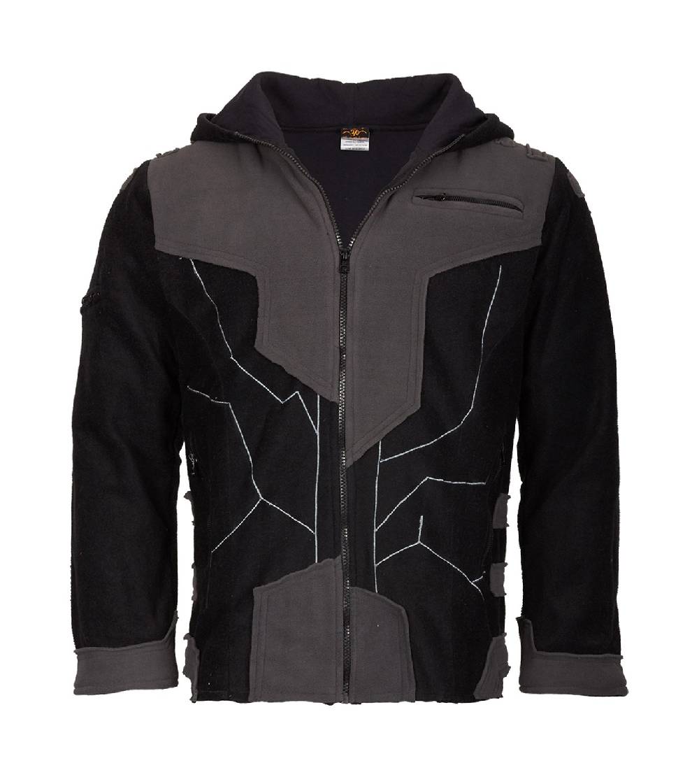 Kunst Und Magie Kunst und Magie Herren Goajacke Fleece Fleecejacke mit Futuristischen Patches Muttertagsangebot