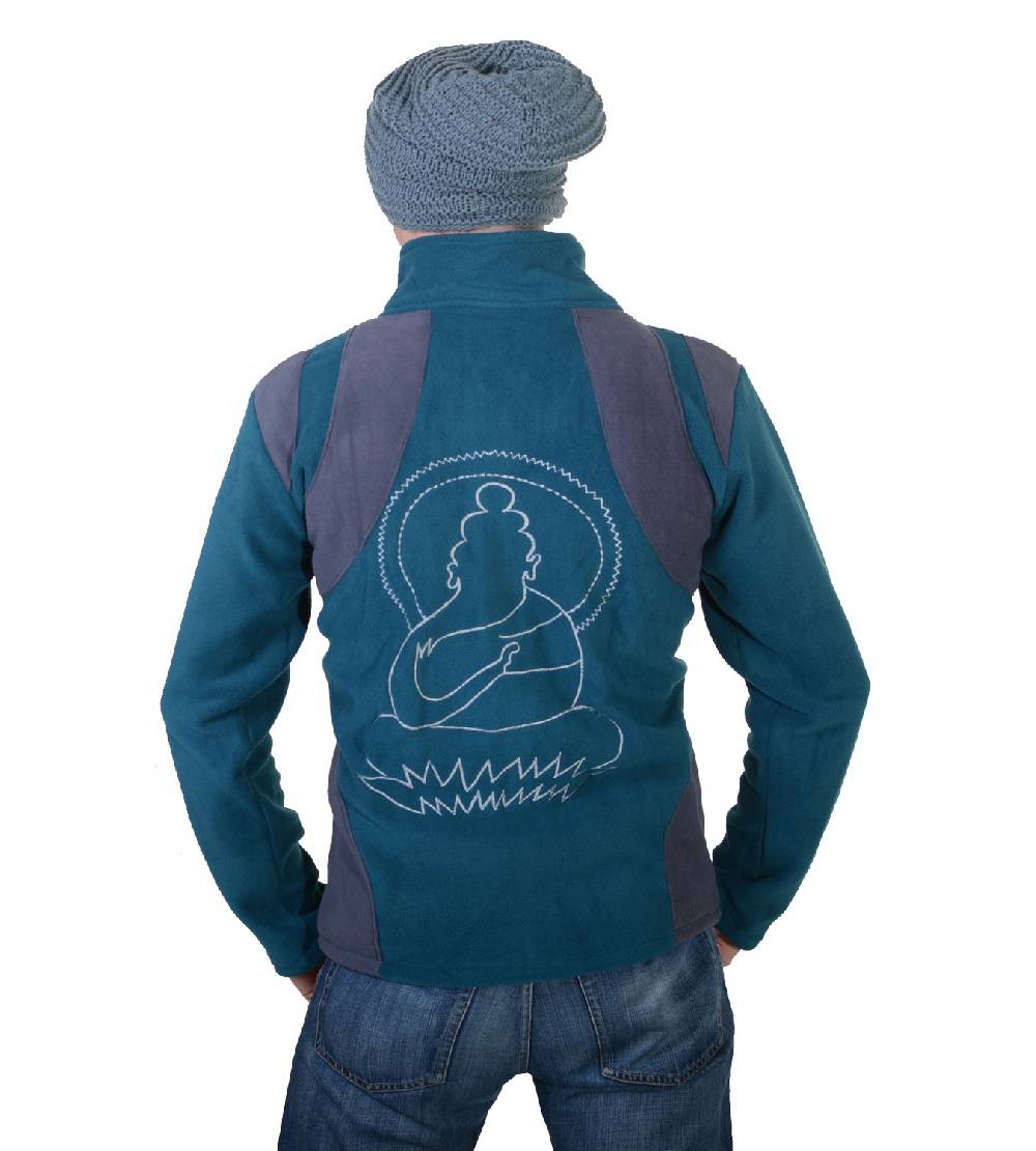 Kunst Und Magie Goa Herren Fleecejacke "Buddha" mit Aufwendiger Rückenstickerei Goa Psy Hippie Valentinstagsangebot