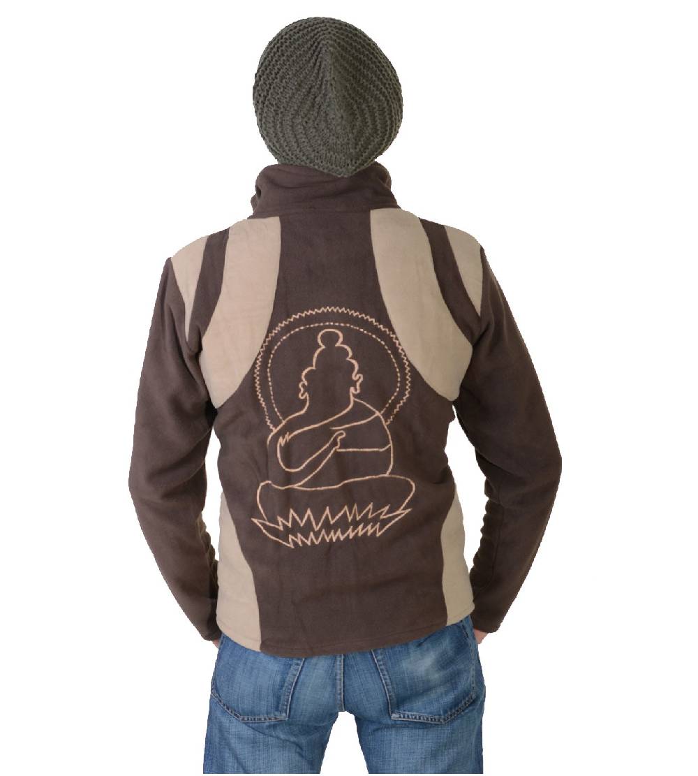 Kunst Und Magie Goa Herren Fleecejacke "Buddha" mit Aufwendiger Rückenstickerei Goa Psy Hippie Valentinstagsangebot