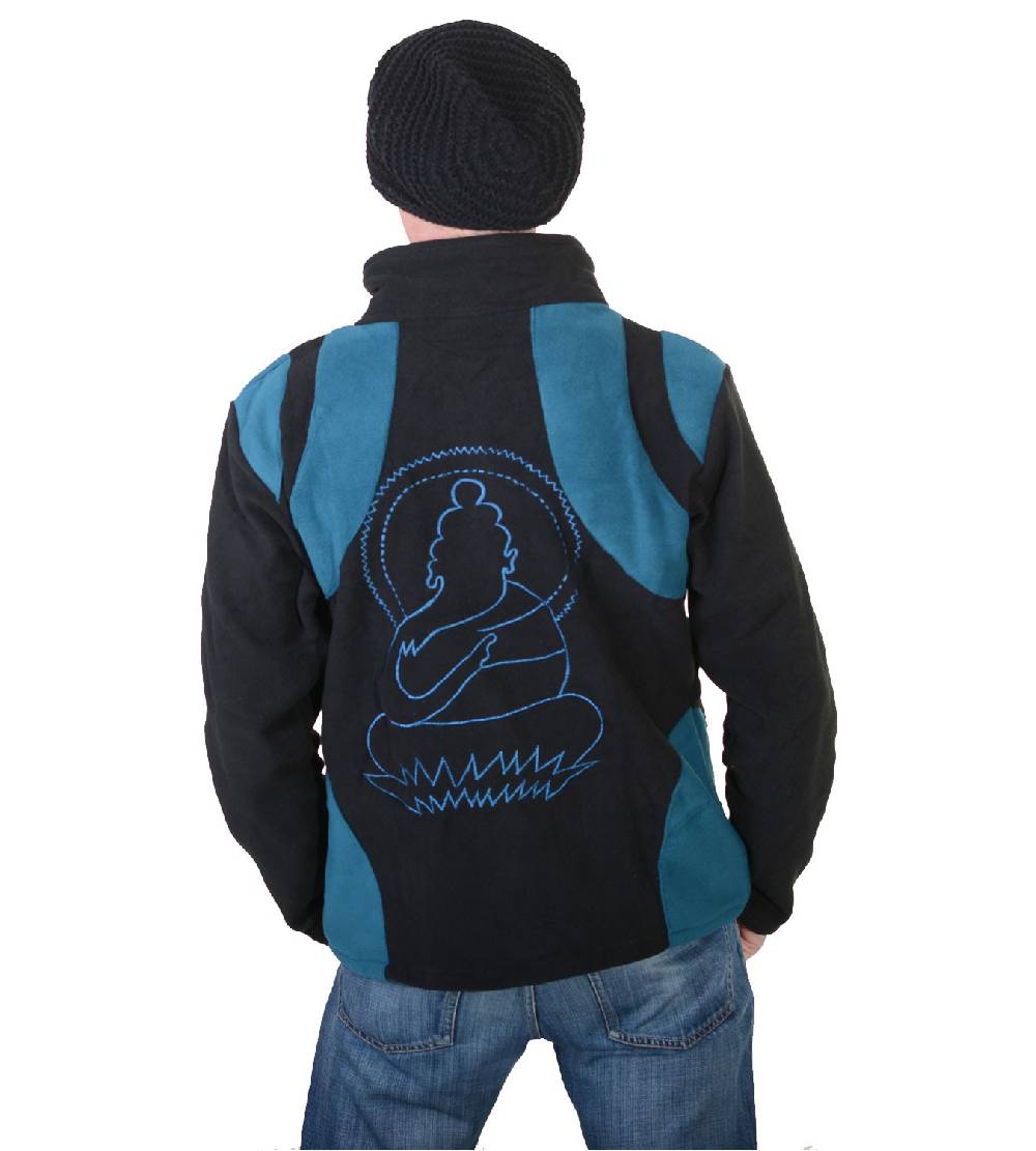 Kunst Und Magie Goa Herren Fleecejacke "Buddha" mit Aufwendiger Rückenstickerei Goa Psy Hippie Valentinstagsangebot