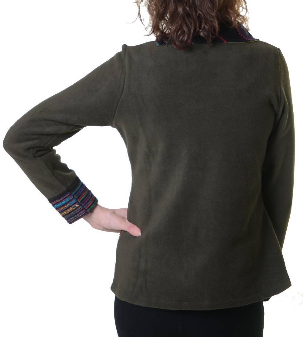 Kunst Und Magie Fleecepullover mit Blumenmustern und auffälligem Baumwoll-Kragen - Damen Oberteil Hippie Goa Boho Überzieher Jubiläumsangebot