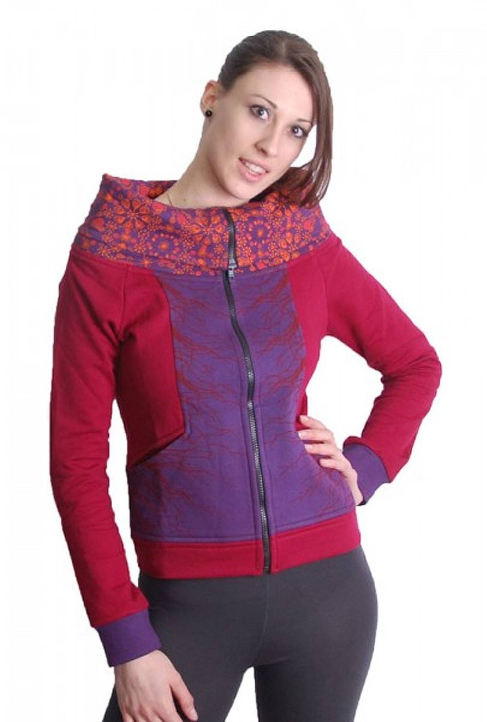 Kunst Und Magie Pink-Lila Boho Jacke Sweatjacke mit Rollkragen Blitzangebot