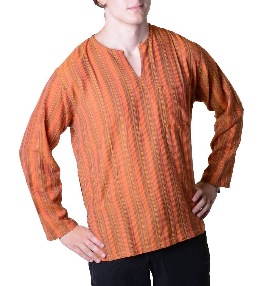 Kunst Und Magie Fischerhemd Kurtha Gestreift Überzieher Hemd Poncho Mittelalter Nepal VIP-Rabatte