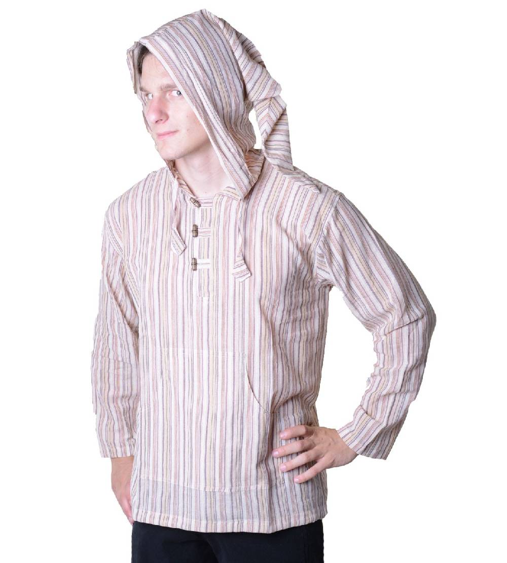 Kunst Und Magie Gestreiftes Fischerhemd Kurtha Überzieher Hemd Poncho Mittelalter mit Zipfelkapuze Wochenangebot
