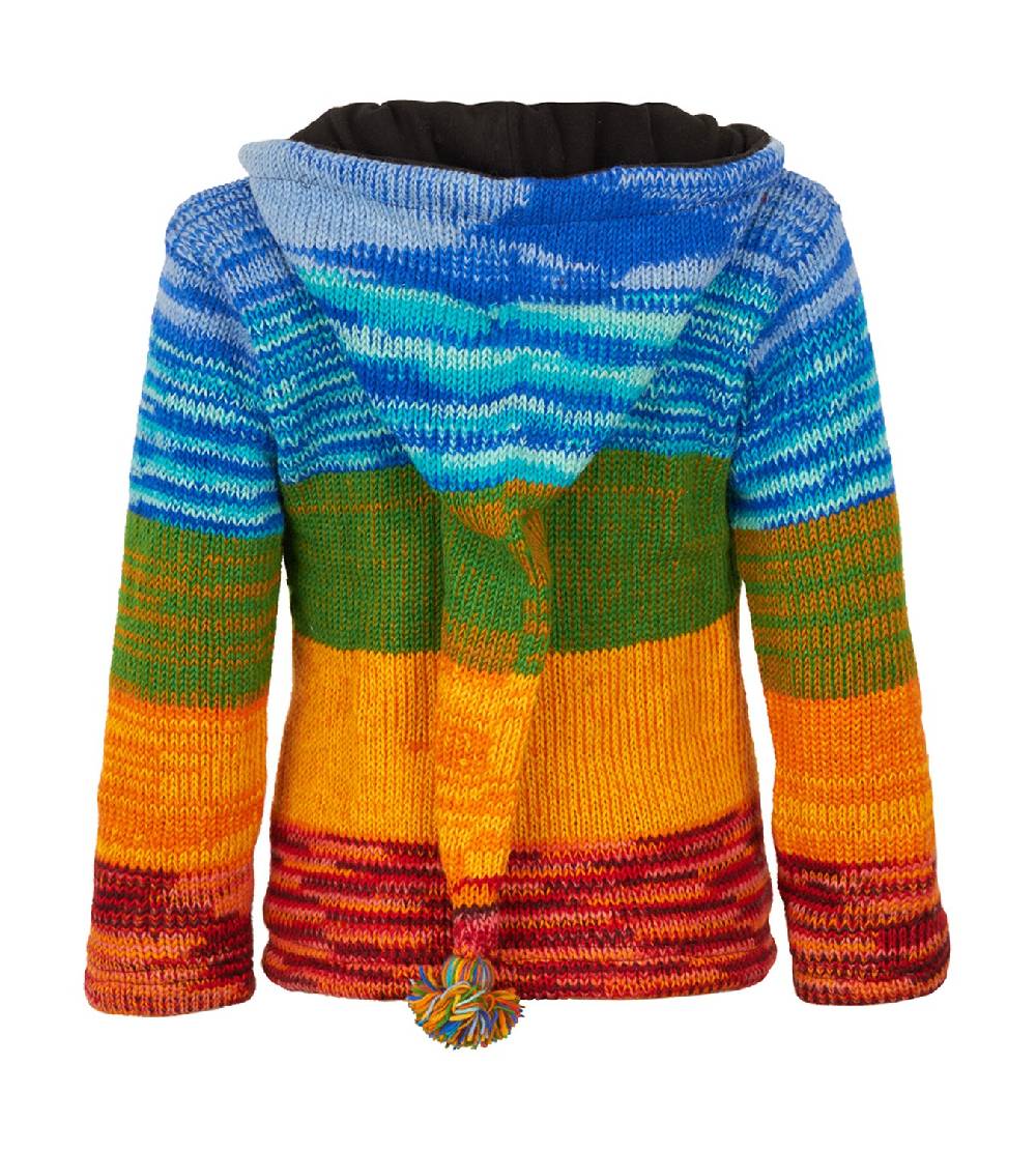 Kunst Und Magie Damen Strickjacke Goa Wolle Jacke mit abnehmbarer Zipfelkapuze Fleecefutter Rainbow Zeitbegrenzte Promotion