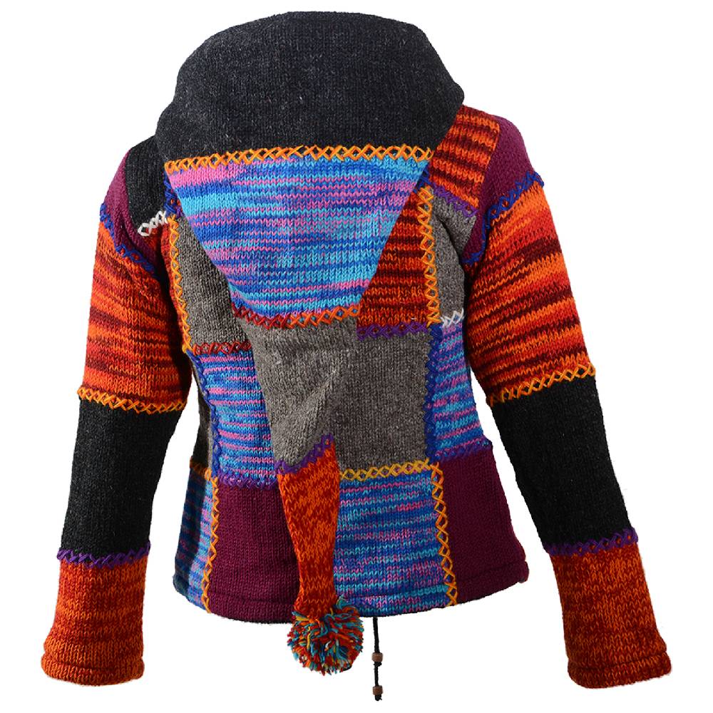 Kunst Und Magie Kunst und Magie Damen Bunte Patchwork Strickjacke mit Zipfelkapuze Bis zu 60% Rabatt