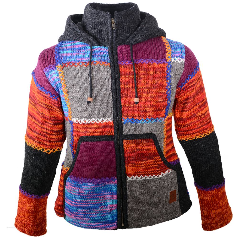 Kunst Und Magie Kunst und Magie Damen Bunte Patchwork Strickjacke mit Zipfelkapuze Bis zu 60% Rabatt