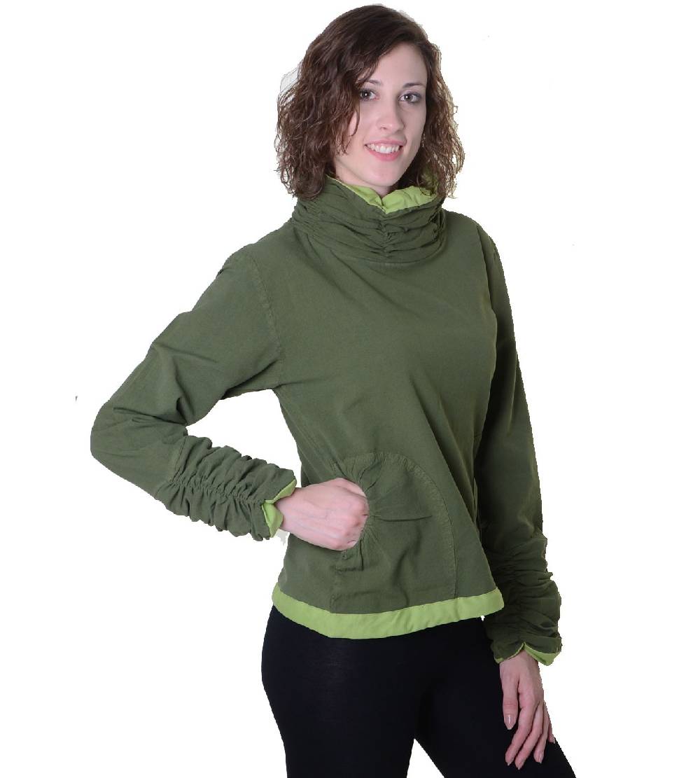 Kunst Und Magie Damen Pullover aus Baumwolle im Rollkragen Rüschen-Look - Hippie Oberteil Nur noch ein Tag übrig