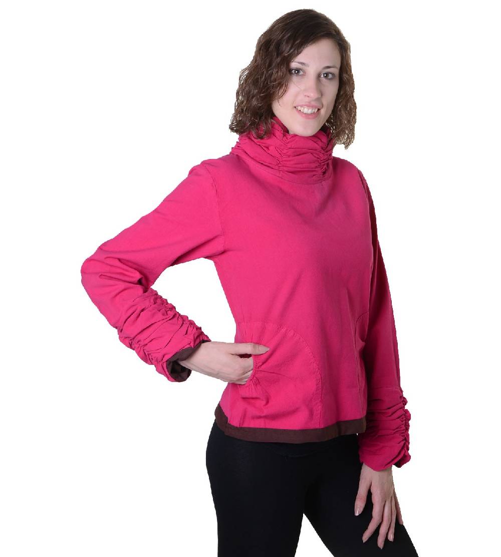 Kunst Und Magie Damen Pullover aus Baumwolle im Rollkragen Rüschen-Look - Hippie Oberteil Nur noch ein Tag übrig