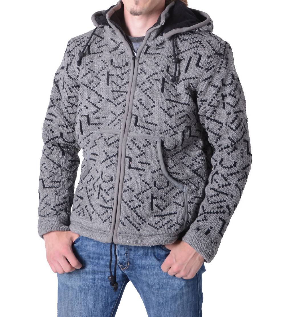 Kunst Und Magie Herren Strickjacke Wolljacke mit Fleecefutter und abnehmbarer Kapuze und Muster Rabatte dieses Monats