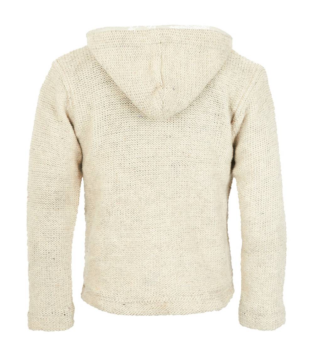 Kunst Und Magie Nepal Strickjacke Pullover Wolle mit Fleecefutter und Kapuze Baja Hippie Outlet