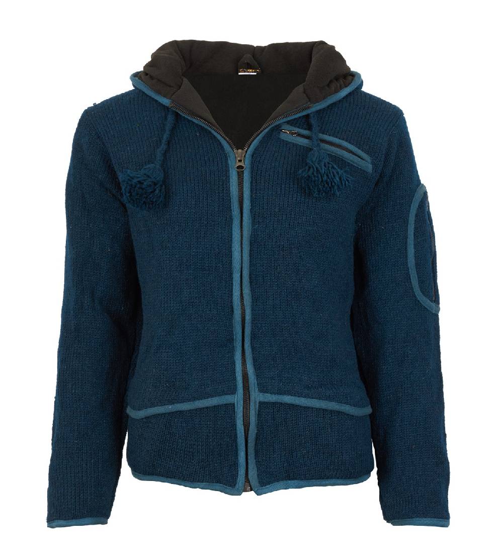 Kunst Und Magie Herren Strickjacke Wolljacke mit Fleecefutter und langer Zipfelkapuze Auslauf
