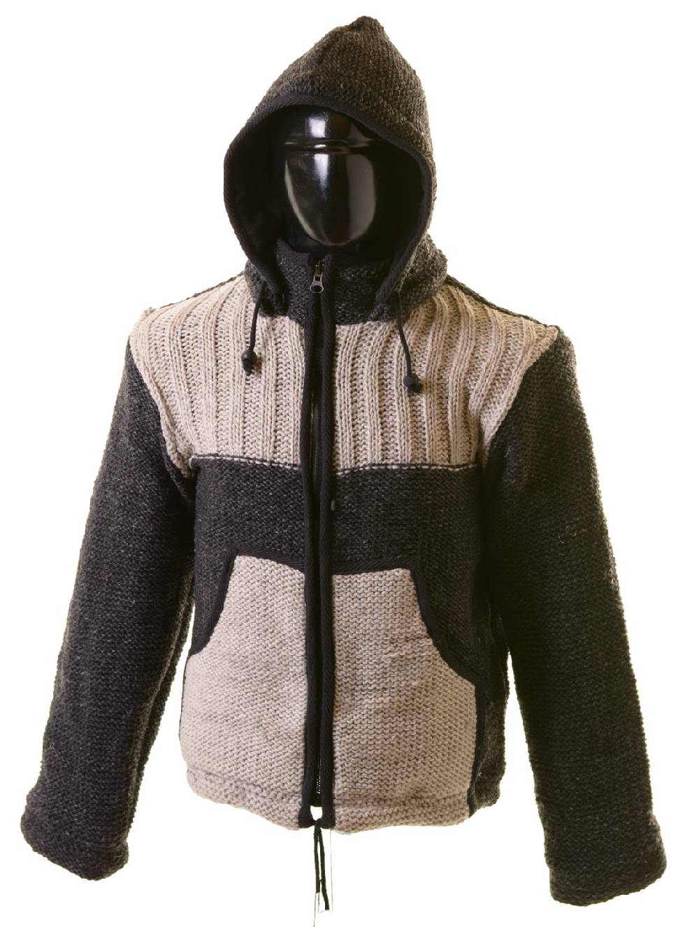 Kunst Und Magie Herren Strickjacke Wolljacke mit Fleecefutter und abnehmbarer Kapuze Grau und Braun Hotsell