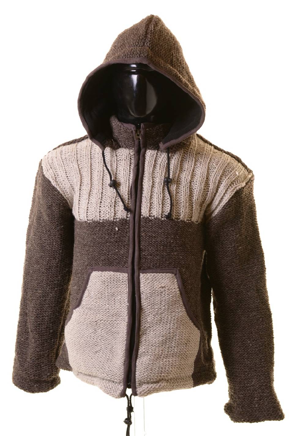 Kunst Und Magie Herren Strickjacke Wolljacke mit Fleecefutter und abnehmbarer Kapuze Grau und Braun Hotsell