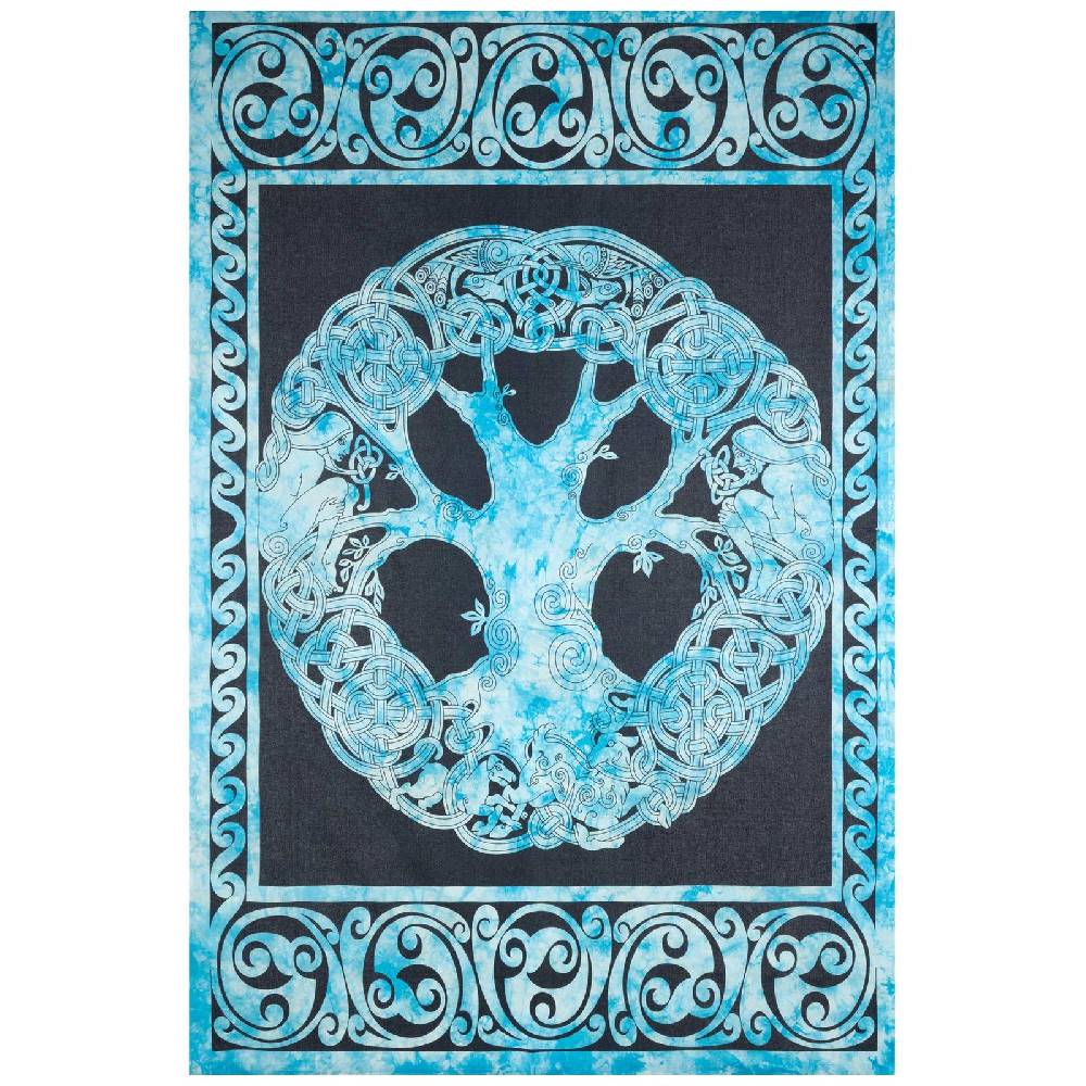 Kunst Und Magie Dekotuch Tagesdecke Wandbehang Celtic Lebensbaum Ygdrasül Tuch Keltisch Blau ca.210x145cm Sonderangebot