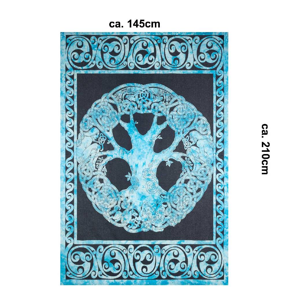Kunst Und Magie Dekotuch Tagesdecke Wandbehang Celtic Lebensbaum Ygdrasül Tuch Keltisch Blau ca.210x145cm Sonderangebot
