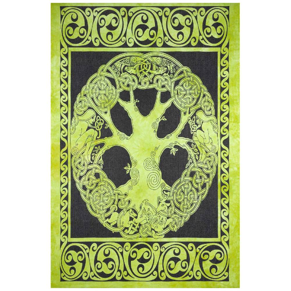 Kunst Und Magie Dekotuch Tagesdecke Wandbehang Celtic Lebensbaum Ygdrasül Tuch Keltisch Grün ca.210x145cm Rabatt